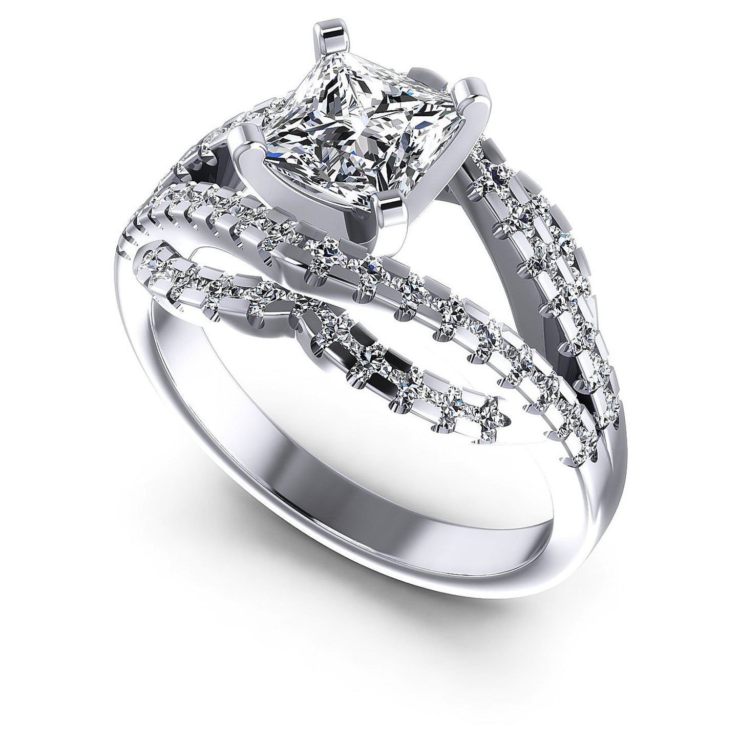 1.10CT Princess And Round  Cut Diamonds Engagement Rings