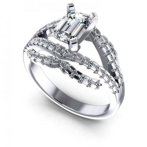 Round and Emerald Diamonds 1.10CT Engagement Ring in 14KT White Gold