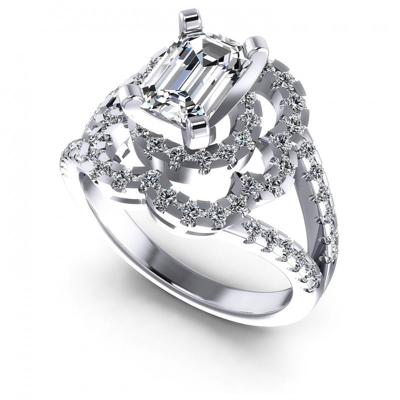 Round and Emerald Diamonds 1.75CT Engagement Ring in 14KT White Gold