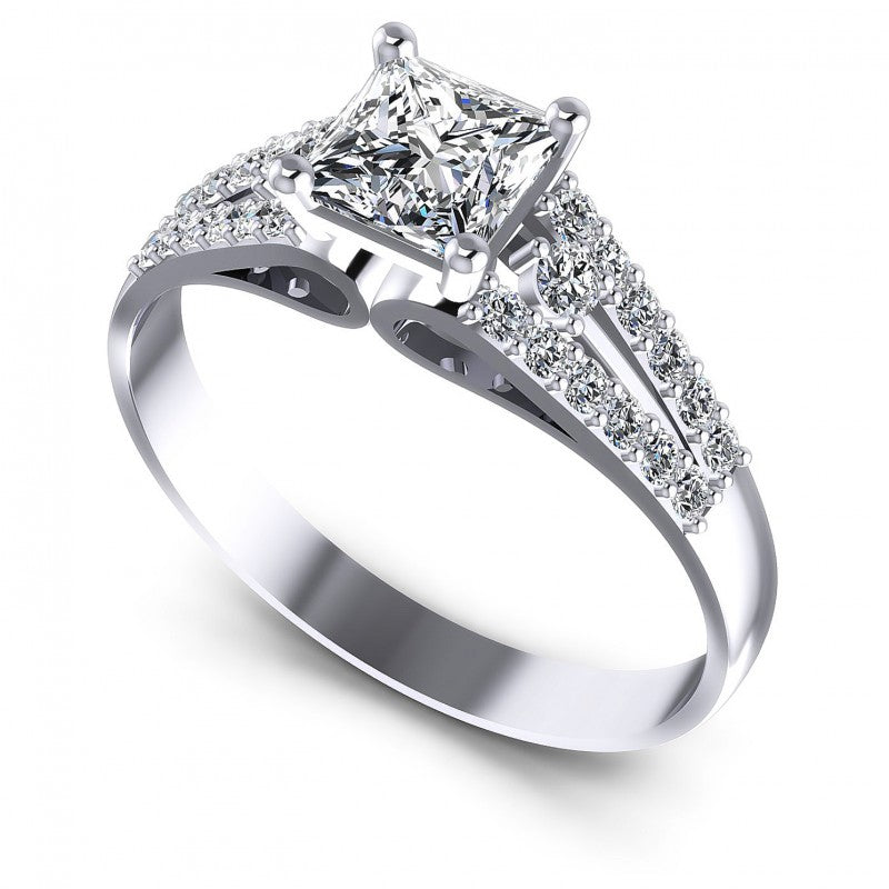 Princess and Round Diamonds 0.65CT Engagement Ring in 14KT White Gold