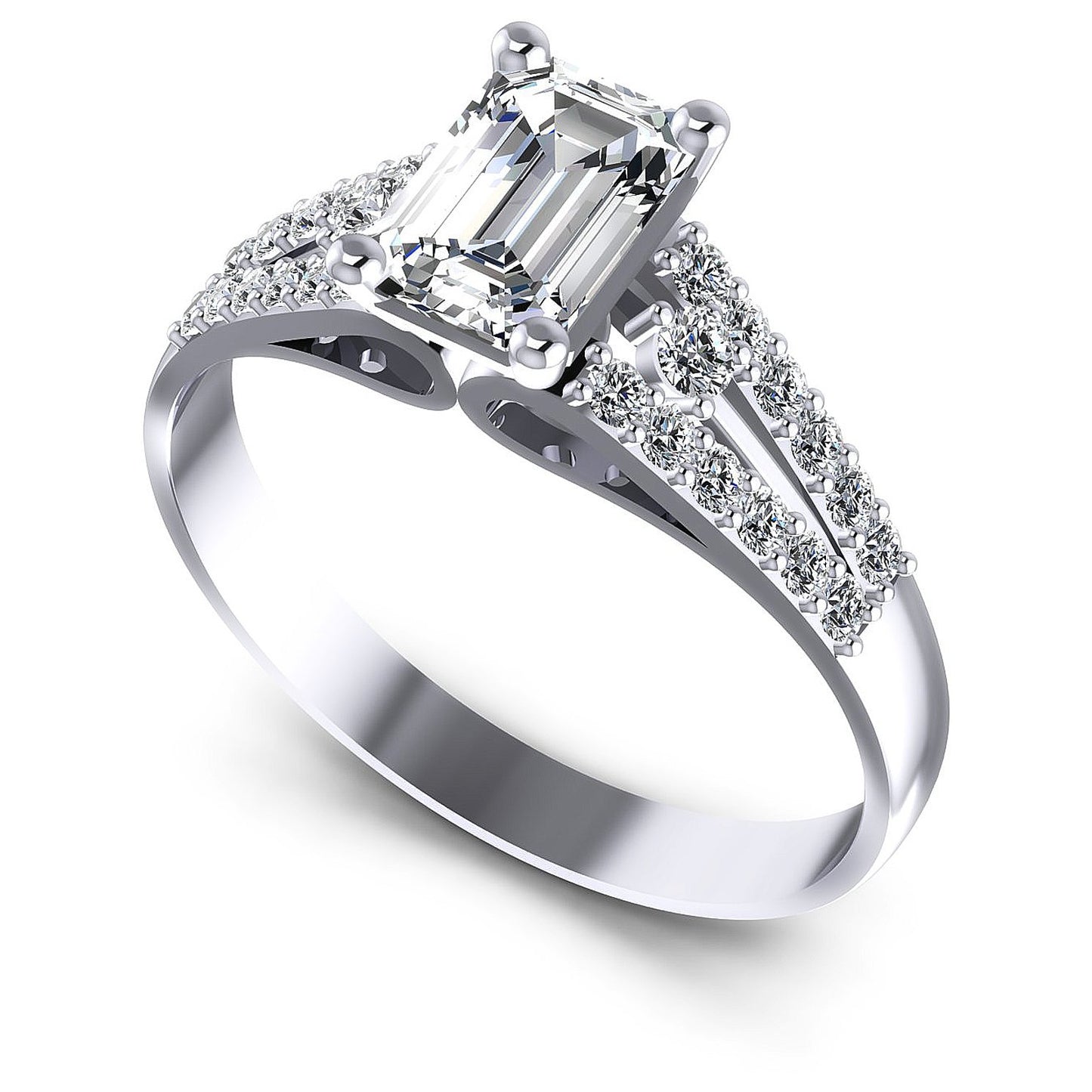 0.65CT Emerald And Round  Cut Diamonds Engagement Rings