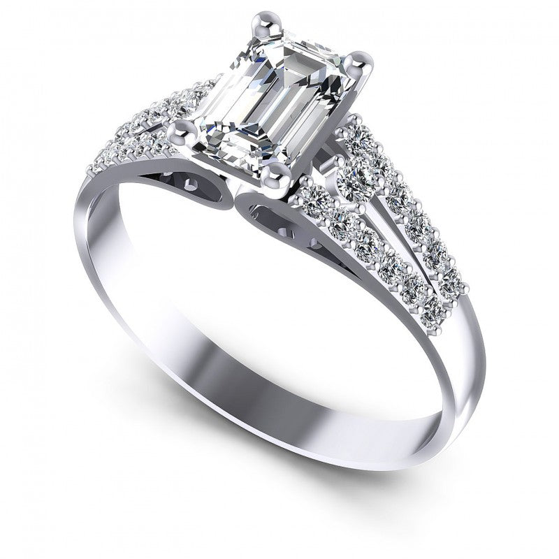 Round and Emerald Diamonds 0.65CT Engagement Ring in 14KT White Gold