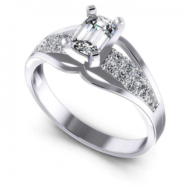 Round and Emerald Diamonds 0.70CT Engagement Ring in 14KT White Gold