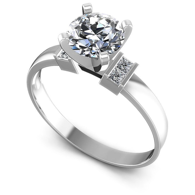 Princess and Round Diamonds 0.50CT Engagement Ring in 14KT White Gold