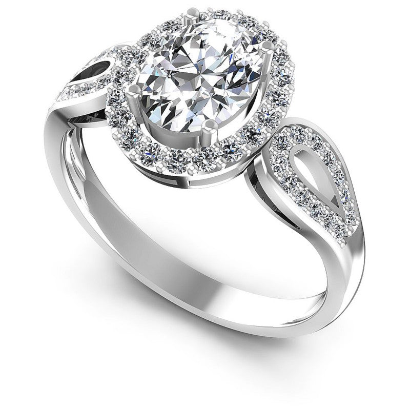 Round and Oval Diamonds 1.55CT Halo Ring in 14KT White Gold