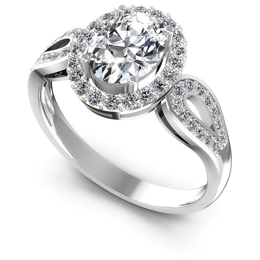 Round and Oval Diamonds 1.55CT Halo Ring in 14KT White Gold