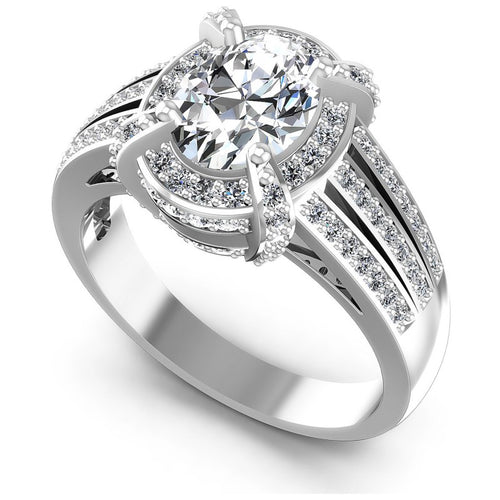 Round and Oval Diamonds 1.85CT Halo Ring in 14KT White Gold