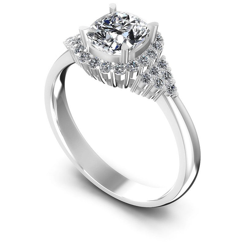 Round and Cushion Diamonds 0.65CT Halo Ring in 14KT White Gold