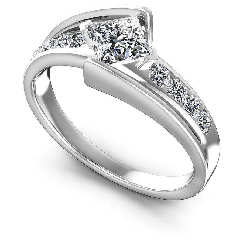 Princess and Round Diamonds 0.60CT Engagement Ring in 14KT White Gold