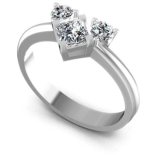 Princess and Round Diamonds 0.55CT Three Stone Ring in 14KT White Gold