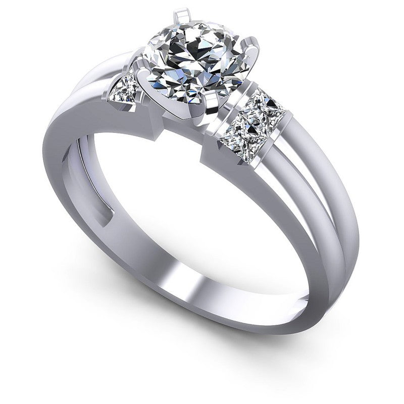 Princess and Round Diamonds 0.60CT Engagement Ring in 14KT White Gold