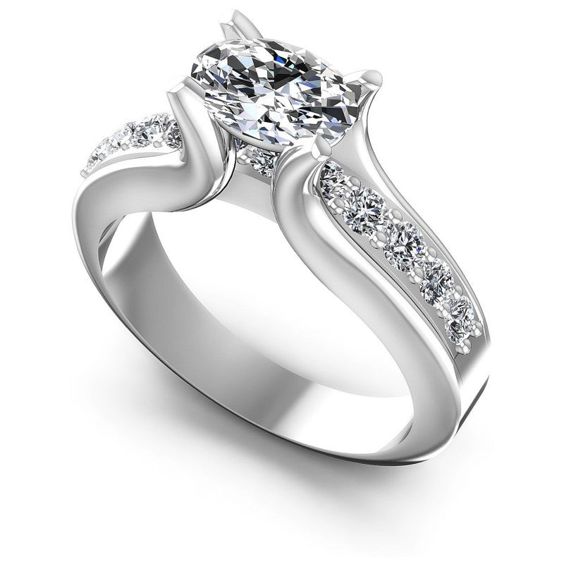Round and Oval Diamonds 0.85CT Engagement Ring in 14KT White Gold