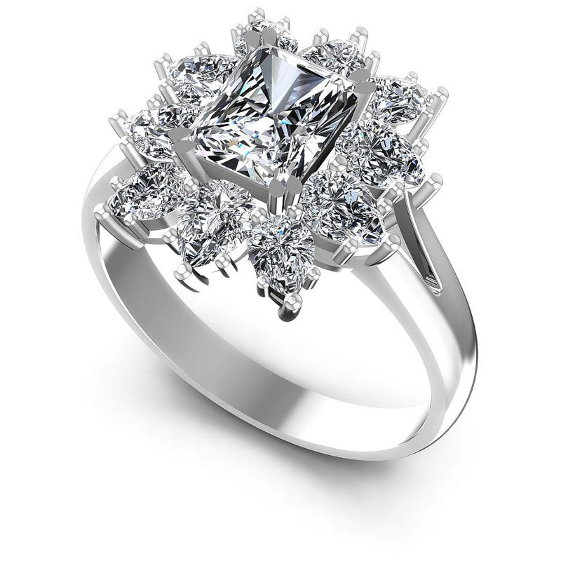 Radiant and Pear Diamonds 1.65CT Halo Ring in 14KT White Gold