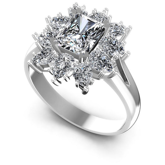 Radiant and Pear Diamonds 1.65CT Halo Ring in 14KT White Gold