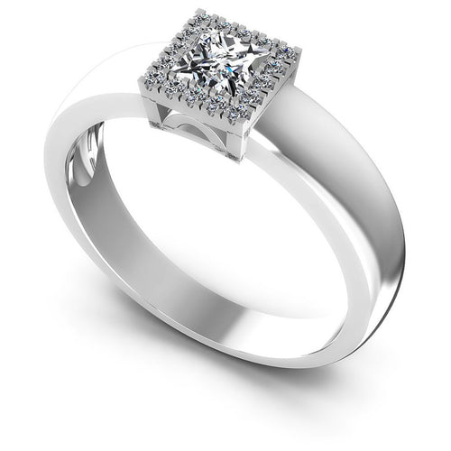 Princess and Round Diamonds 0.50CT Halo Ring in 14KT White Gold