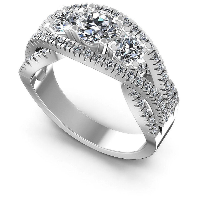 Round Diamonds 1.35CT Three Stone Ring in 14KT White Gold