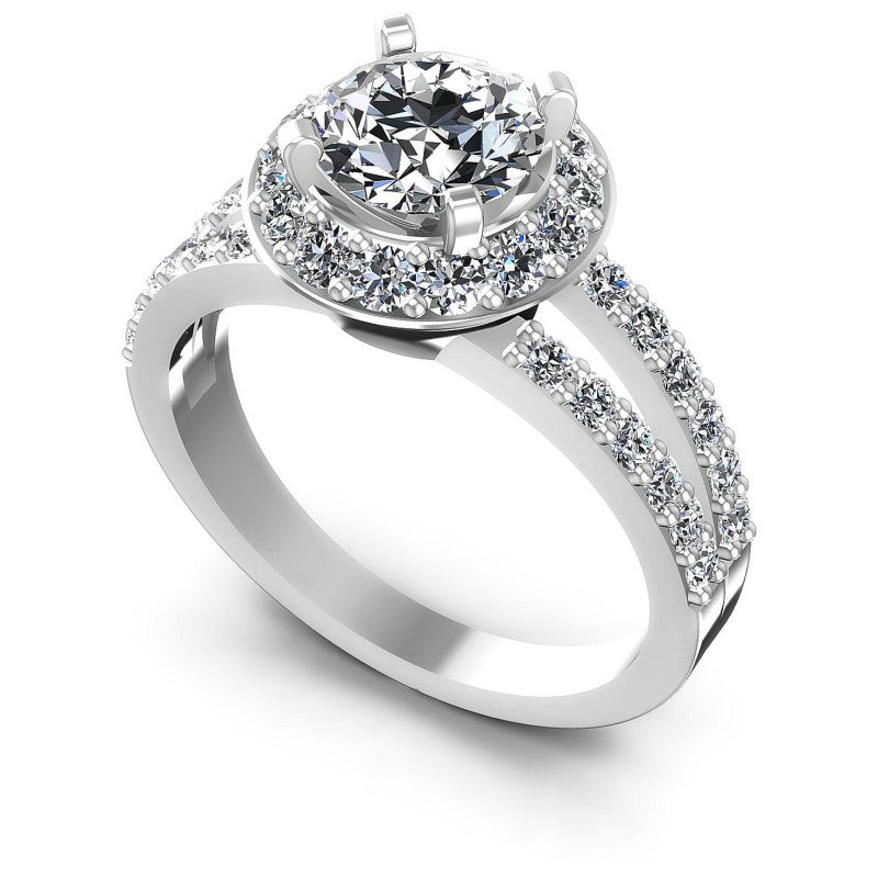 Princess and Round Diamonds 1.20CT Halo Ring in 14KT White Gold