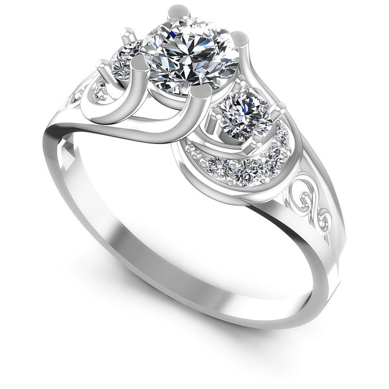 Round Diamonds 0.85CT Three Stone Ring in 14KT White Gold