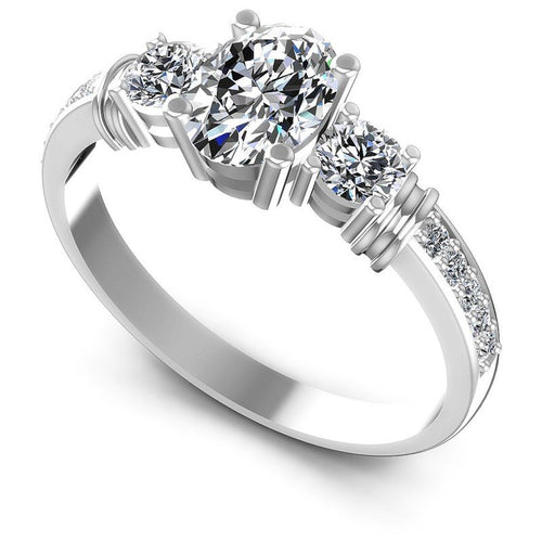 Round and Oval Diamonds 1.00CT Three Stone Ring in 14KT White Gold