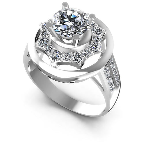 Princess and Round Diamonds 1.35CT Halo Ring in 14KT White Gold