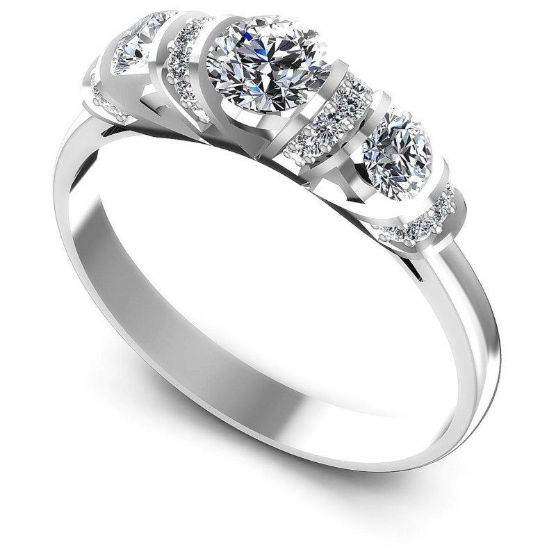 Round Diamonds 0.85CT Three Stone Ring in 14KT White Gold