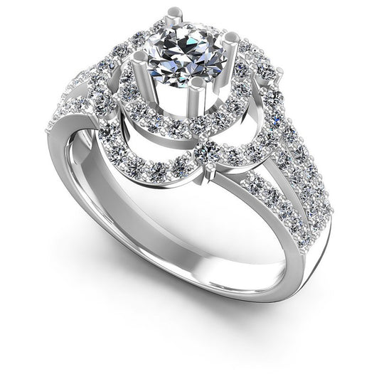 Round Diamonds 1.15CT Halo Ring in 14KT White Gold