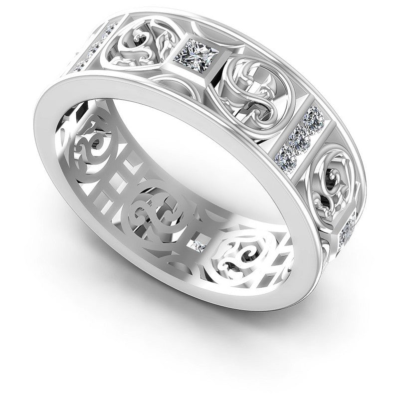 Princess and Round Diamonds 1.10CT Diamonds Wedding Band in 14KT White Gold