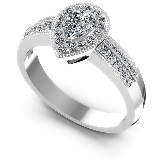 Round and Pear Diamonds 0.65CT Antique Ring in 14KT White Gold