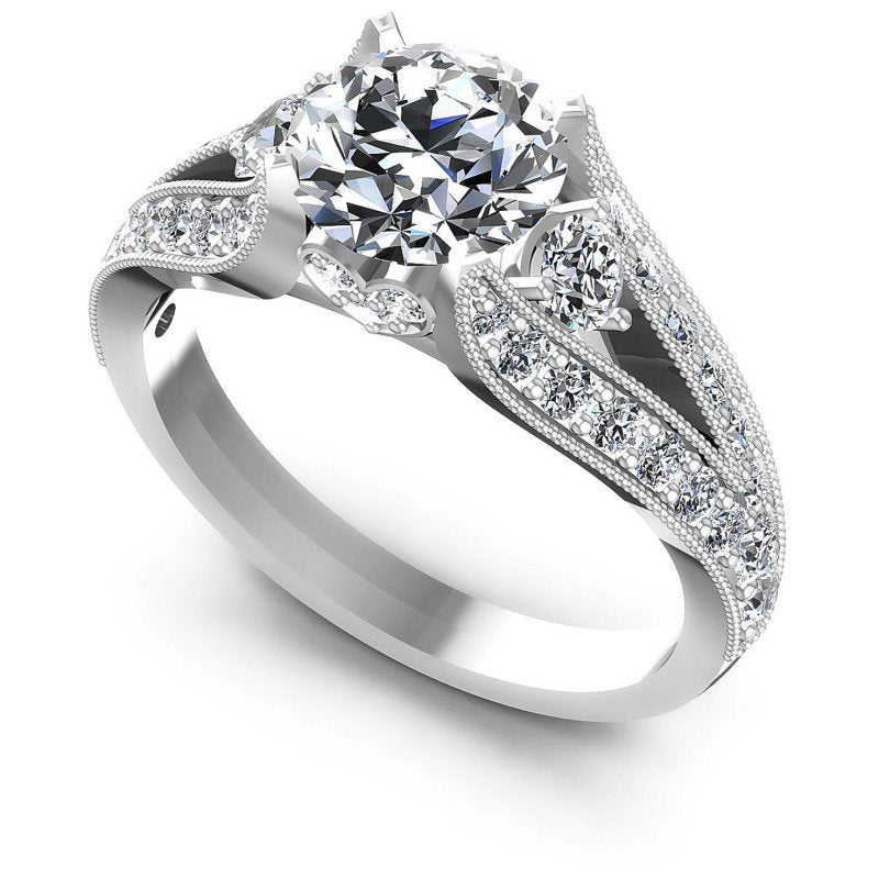 Round Diamonds 1.15CT Antique Ring in 14KT White Gold