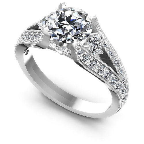 Round Diamonds 1.15CT Antique Ring in 14KT White Gold