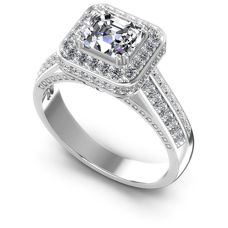 Round and Emerald Diamonds 1.20CT Antique Ring in 14KT White Gold