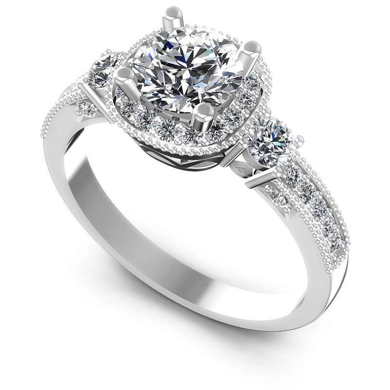 Round Diamonds 0.90CT Antique Ring in 14KT White Gold