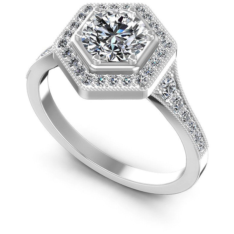 Round Diamonds 0.85CT Antique Ring in 14KT White Gold
