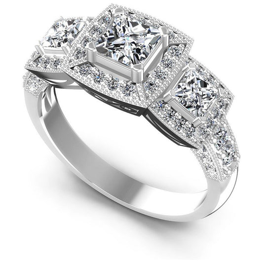 Princess and Round Diamonds 1.55CT Antique Ring in 14KT White Gold