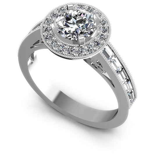 Baguette and Round Diamonds 1.10CT Antique Ring in 14KT White Gold