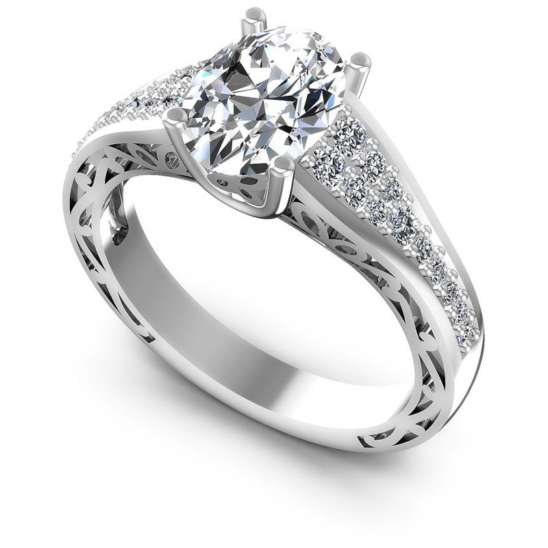 Round and Oval Diamonds 1.45CT Engagement Ring in 14KT White Gold