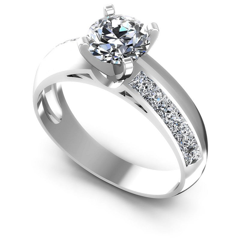 Princess and Round Diamonds 0.90CT Engagement Ring in 14KT White Gold