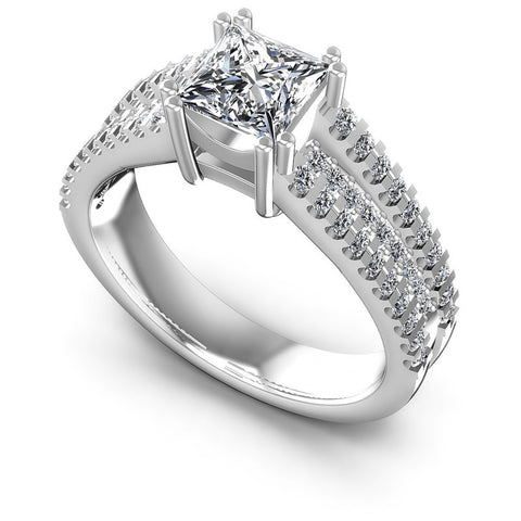 Princess and Round Diamonds 0.85CT Engagement Ring in 14KT White Gold