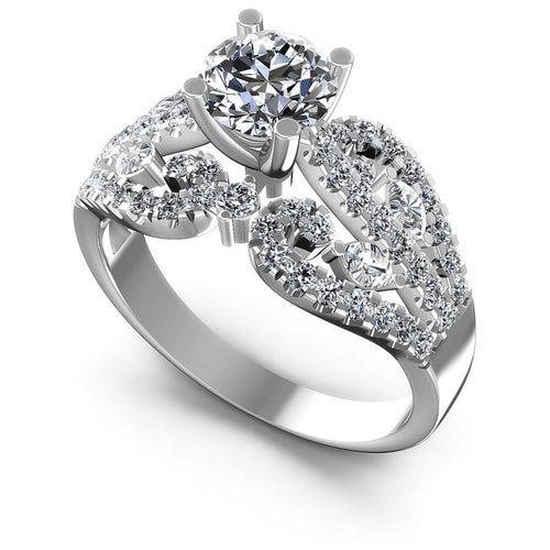 Round and Marquise Diamonds 1.25CT Engagement Ring in 14KT White Gold