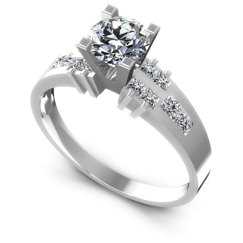 Princess and Round Diamonds 0.75CT Engagement Ring in 14KT White Gold