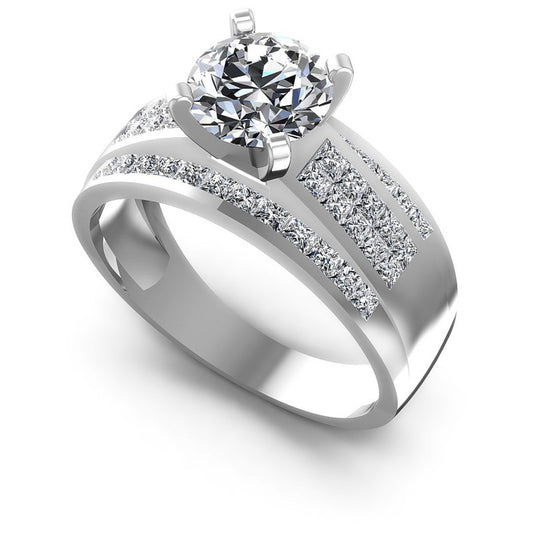 Princess and Round Diamonds 1.30CT Engagement Ring in 14KT White Gold