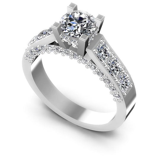 Round Diamonds 1.10CT Engagement Ring in 14KT White Gold