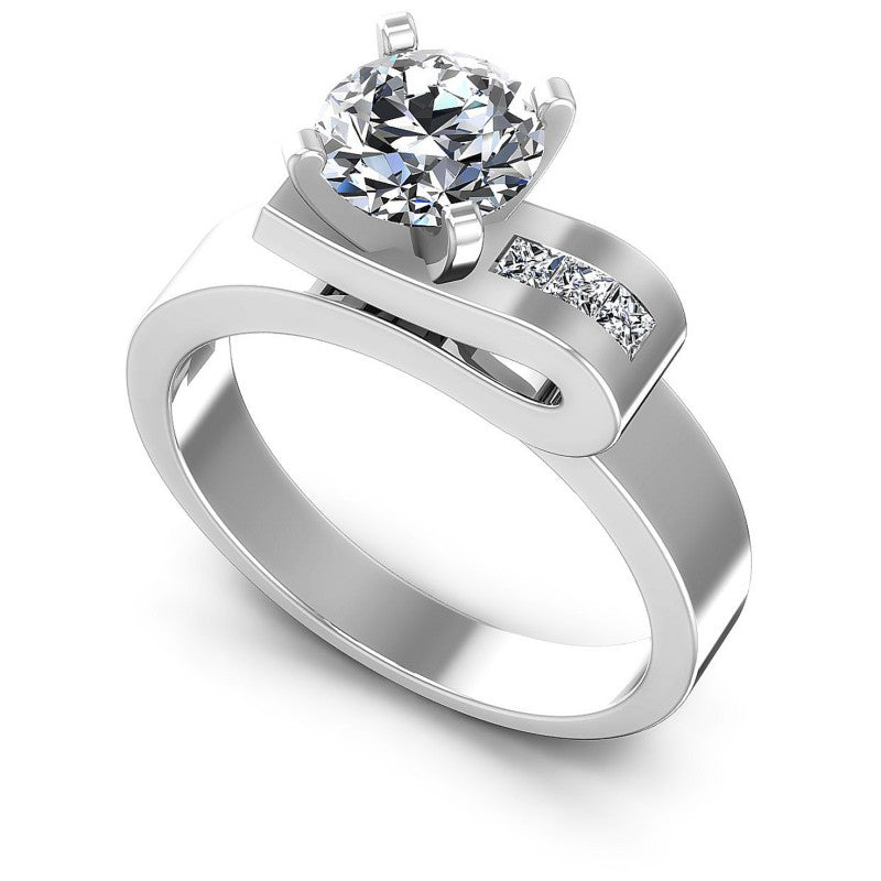 Princess and Round Diamonds 0.45CT Engagement Ring in 14KT White Gold