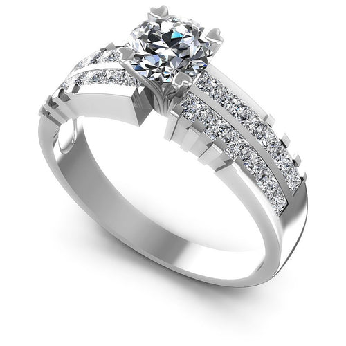 Princess and Round Diamonds 1.55CT Engagement Ring in 14KT White Gold