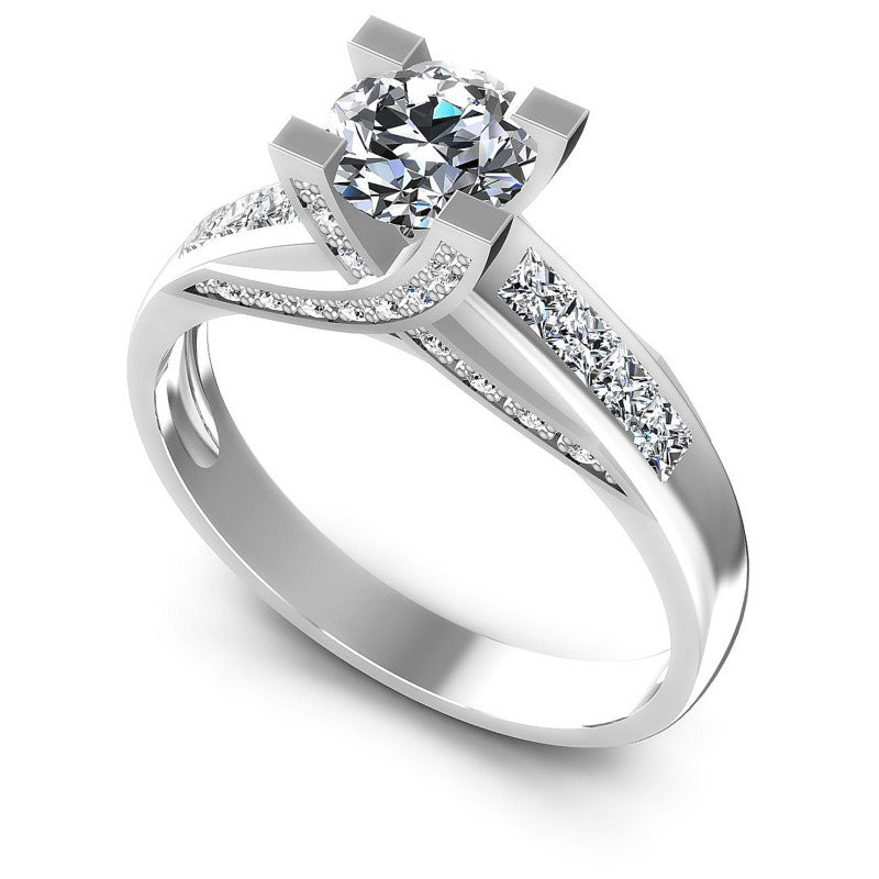 Princess and Round Diamonds 1.00CT Engagement Ring in 14KT White Gold