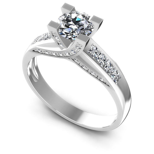 Princess and Round Diamonds 1.00CT Engagement Ring in 14KT White Gold