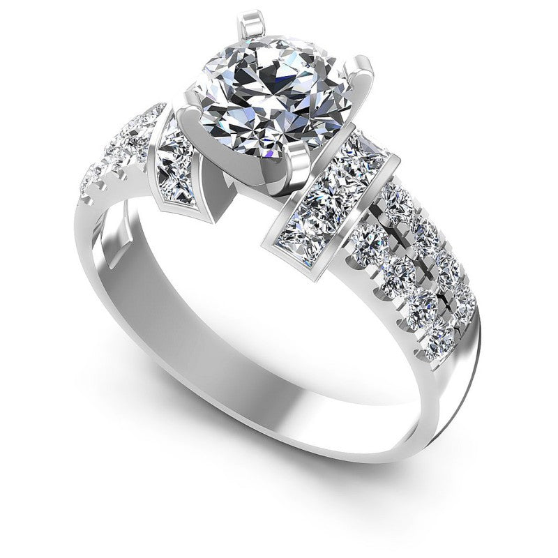 Princess and Round Diamonds 1.45CT Engagement Ring in 14KT White Gold