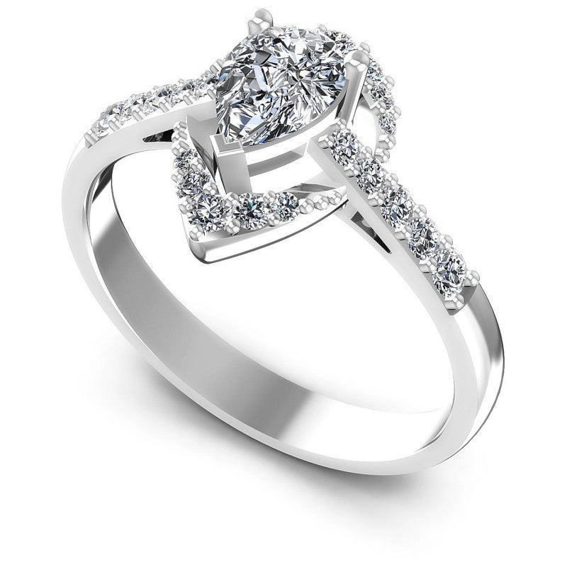 Round and Pear Diamonds 0.65CT Engagement Ring in 14KT White Gold