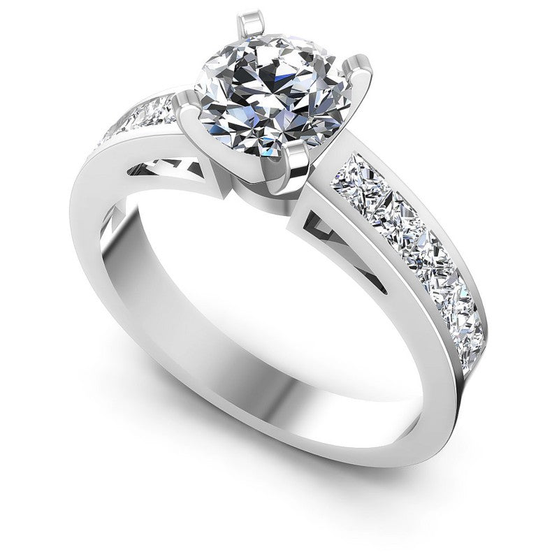 Princess and Round Diamonds 1.55CT Engagement Ring in 14KT White Gold