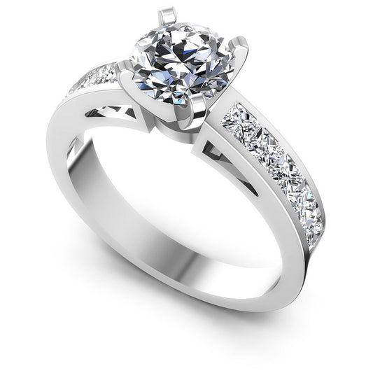 Princess and Round Diamonds 1.55CT Engagement Ring in 14KT White Gold
